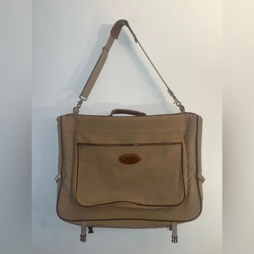 Ford Eddie Bauer Khaki Canvas Folding Garment Travel Suit Bag Luggage Carry-on